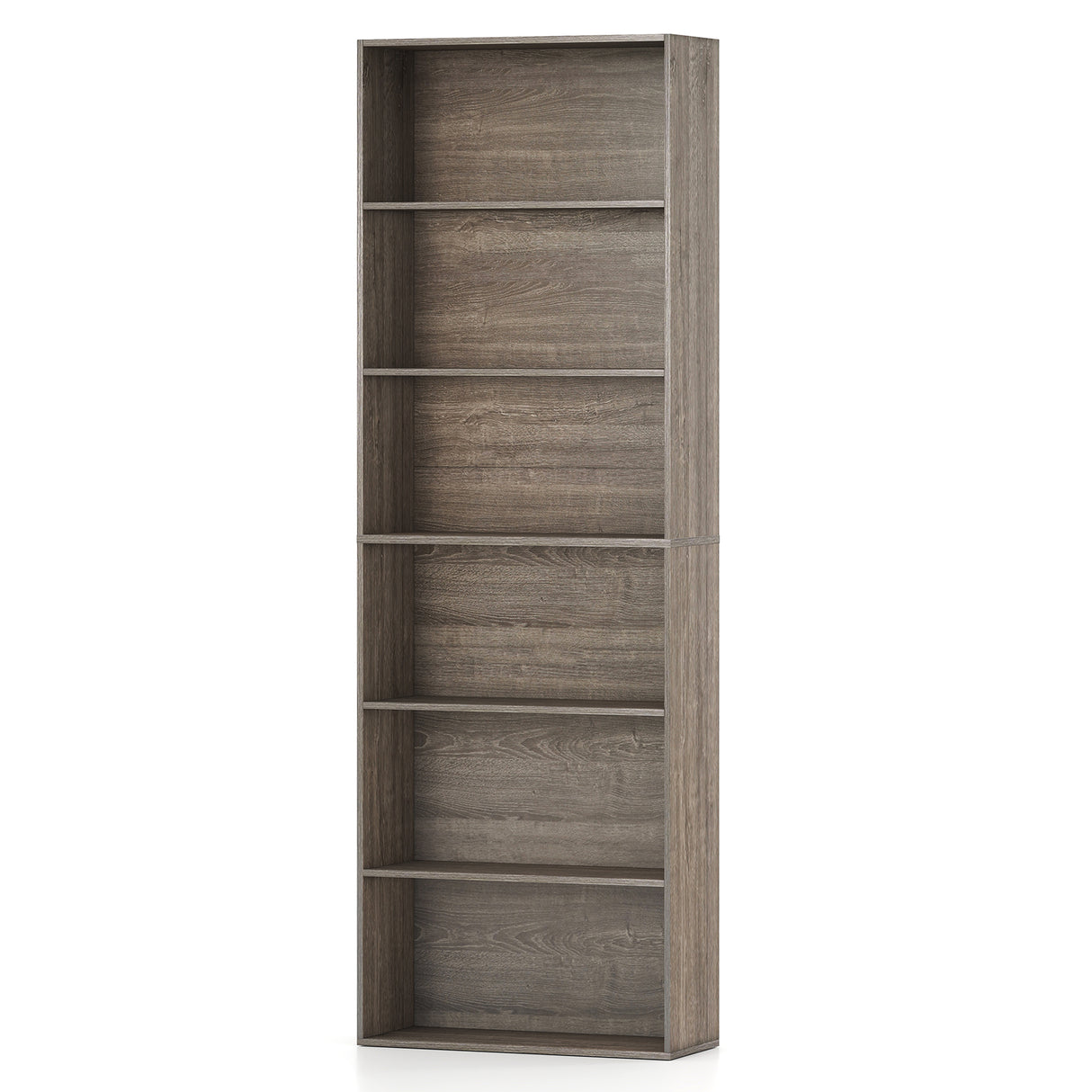 6-Tier Bookcase with 6 Open Shelves and Anti-Toppling Kits-Gray