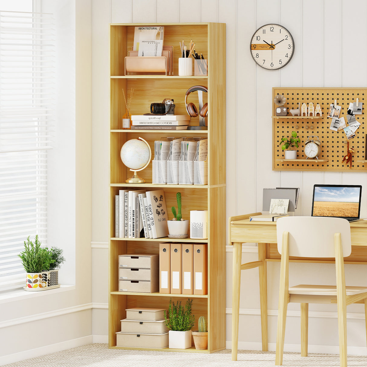 6-Tier Bookcase with 6 Open Shelves and Anti-Toppling Kits-Wood