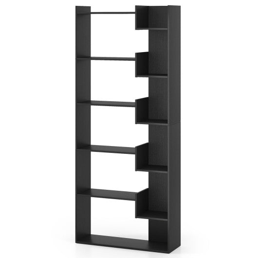 6-Tier Bookshelf Wooden Bookcase with 2 Anti-Tipping Kits Open Display Shelf-Black