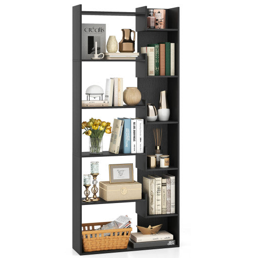 6-Tier Bookshelf Wooden Bookcase with 2 Anti-Tipping Kits Open Display Shelf-Black