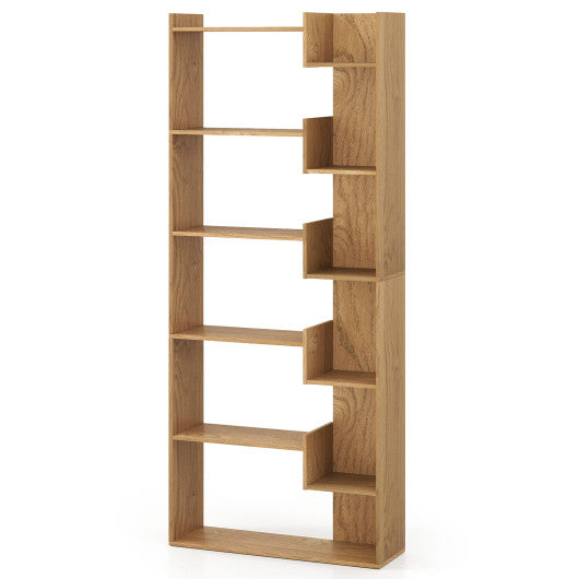 6-Tier Bookshelf Wooden Bookcase with 2 Anti-Tipping Kits Open Display Shelf-Natural