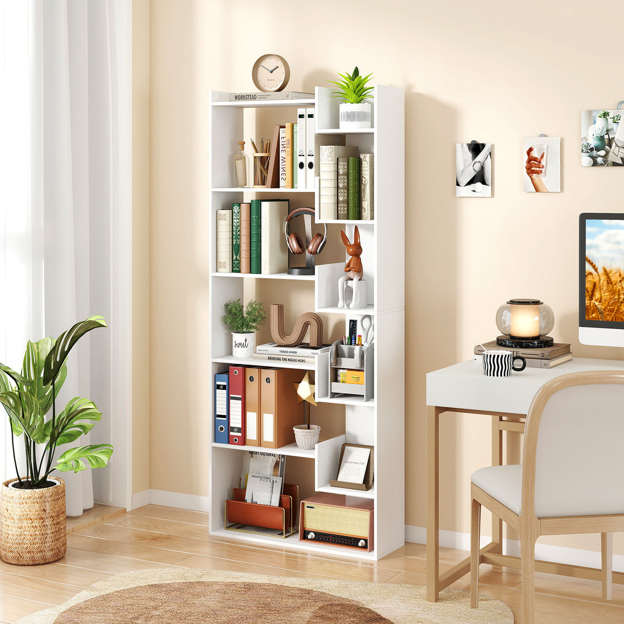 6-Tier Bookshelf Wooden Bookcase with 2 Anti-Tipping Kits Open Display Shelf-White