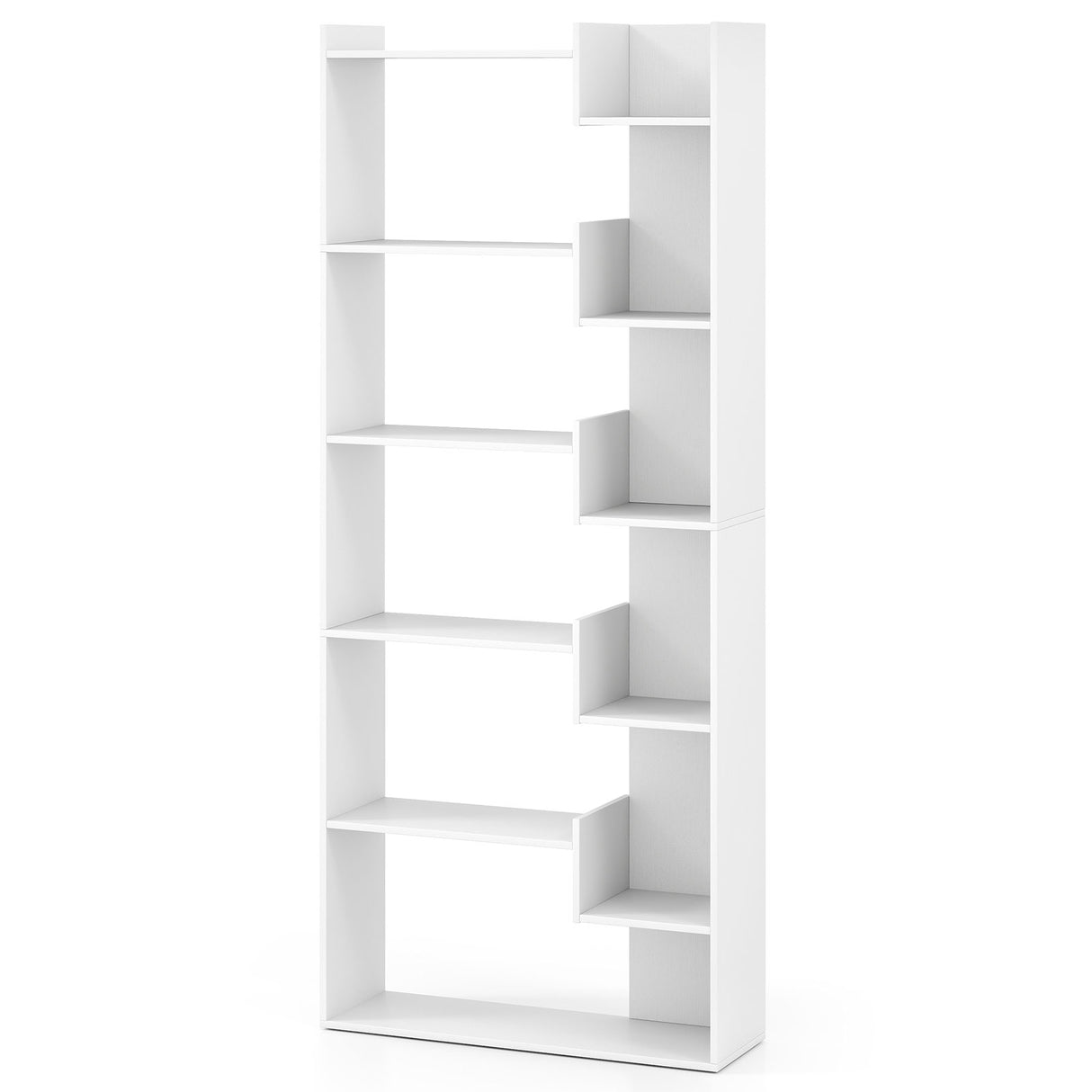 6-Tier Bookshelf Wooden Bookcase with 2 Anti-Tipping Kits Open Display Shelf-White