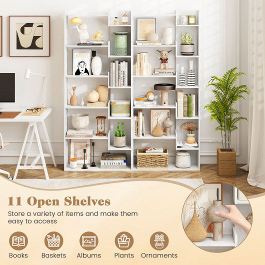 6-Tier Bookshelf Wooden Bookcase with 2 Anti-Tipping Kits Open Display Shelf-Natural