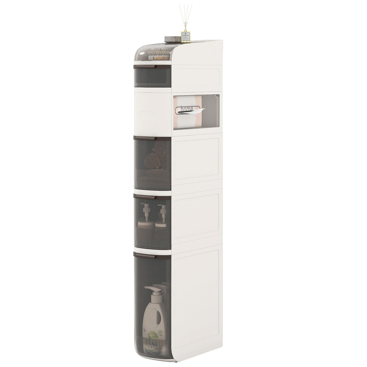 6-Tier Narrow Bathroom Storage Cabinet with Drawers and Tissue Box