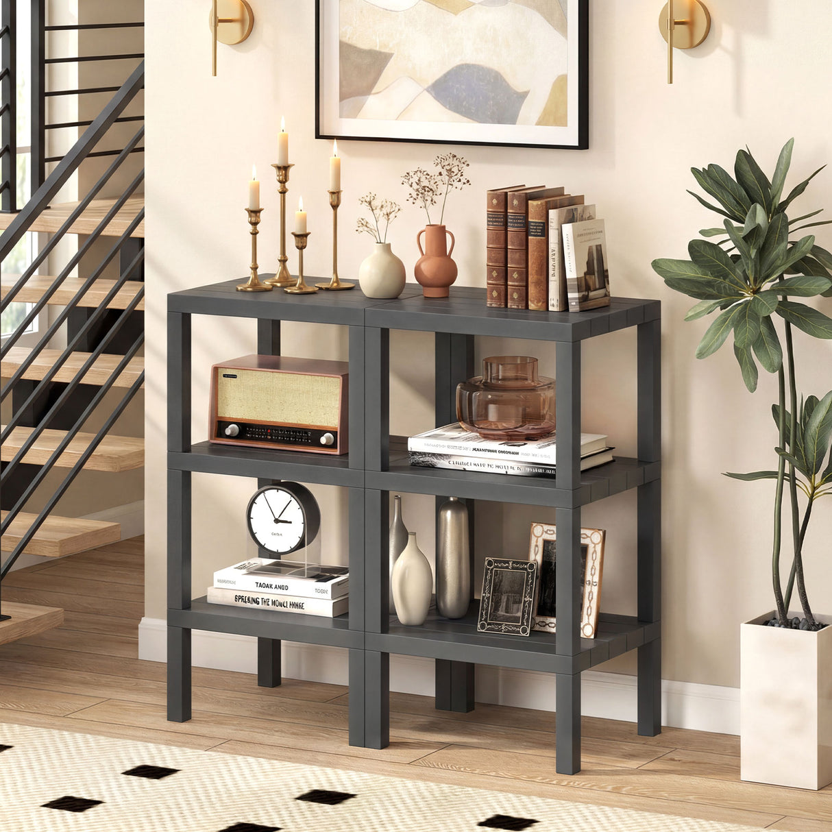 6-Tier Plastic Modular Storage Shelves for Living Room and Kitchen-Gray
