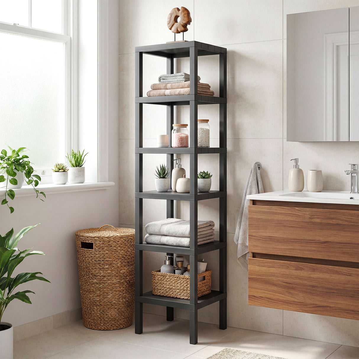 6-Tier Plastic Modular Storage Shelves for Living Room and Kitchen-Gray