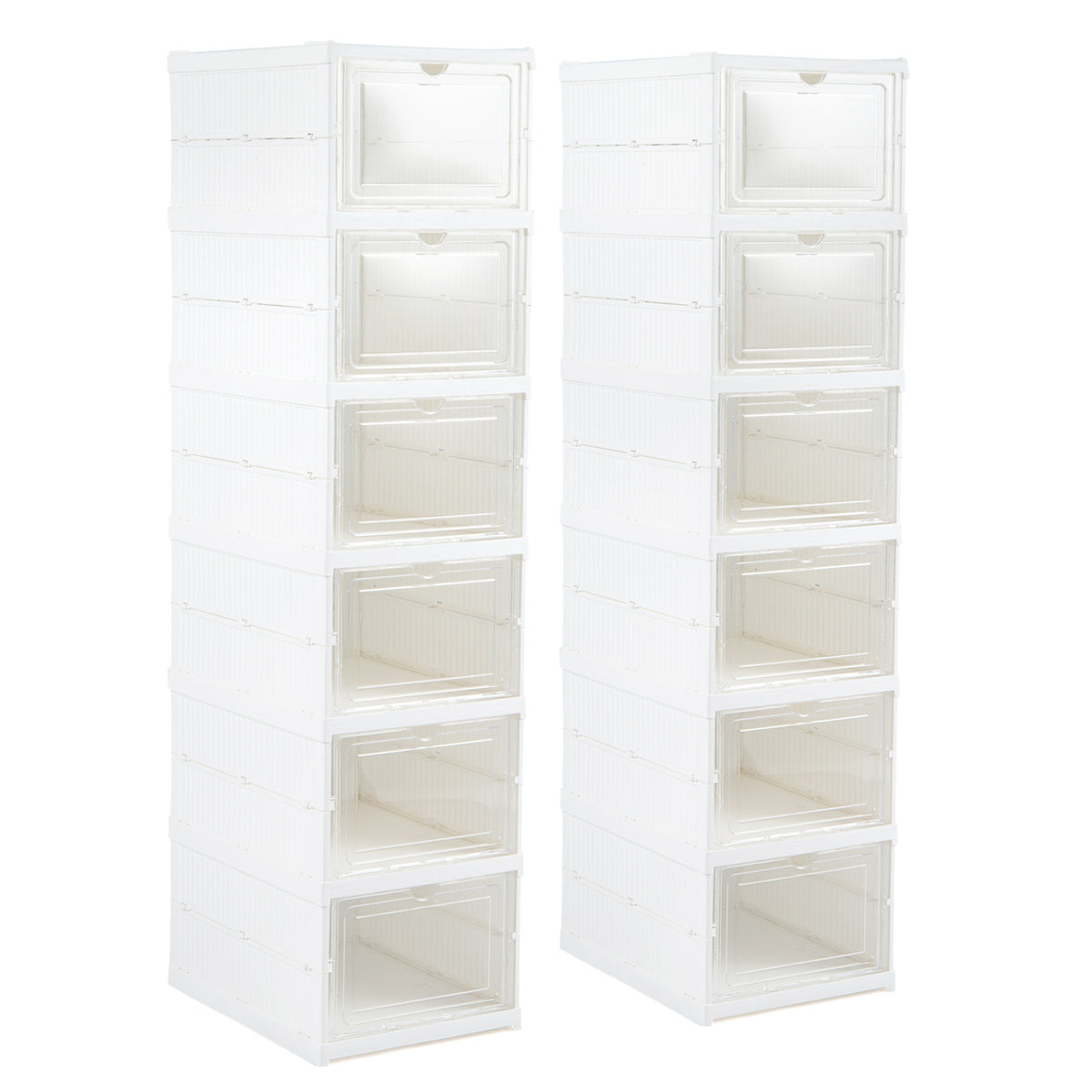 6-Tier Shoe Organizer Set of 2 with Clear Doors and Portable Design for 12 Pairs-White
