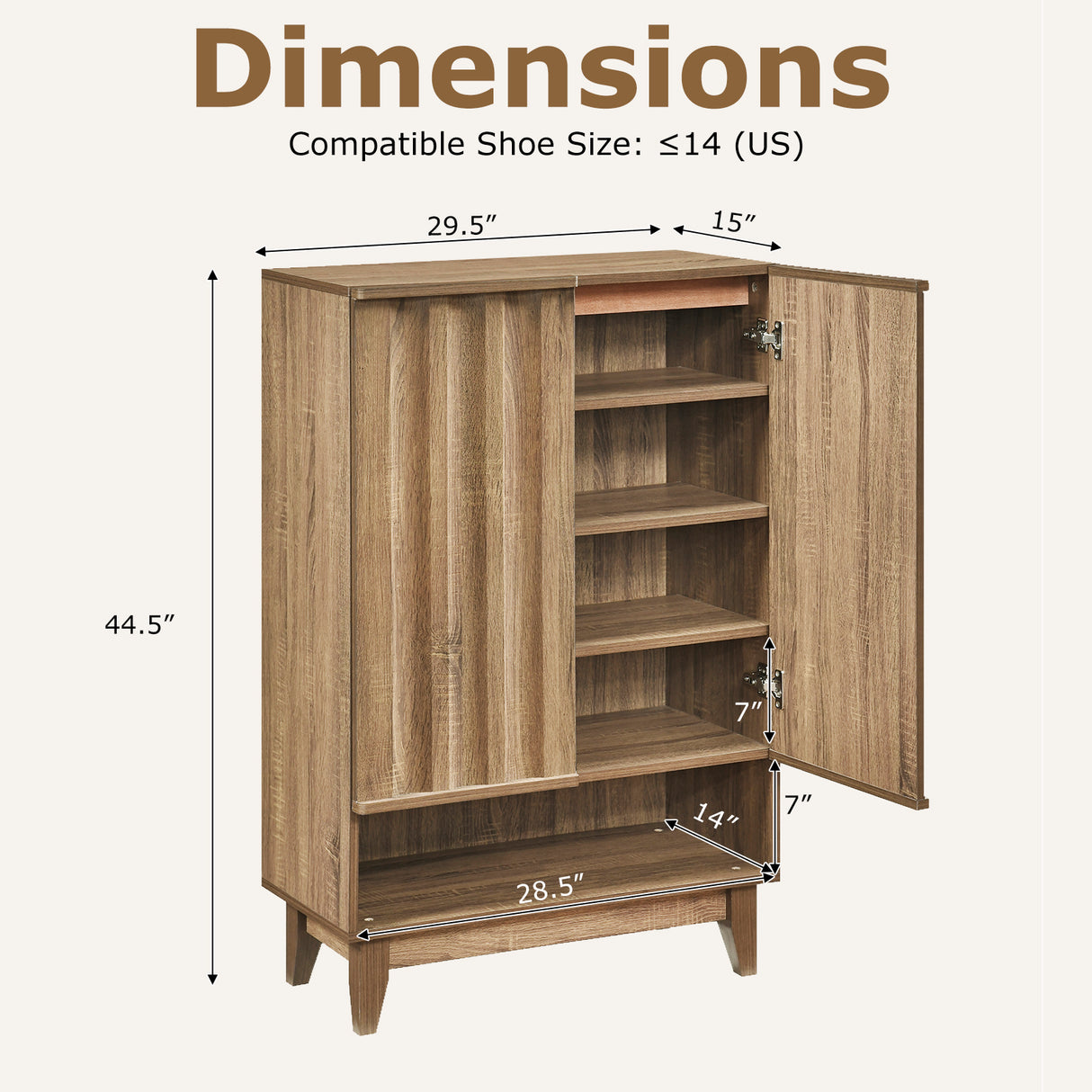 6-Tier Shoe Storage Organizer with 2 Fluted Doors-Oak