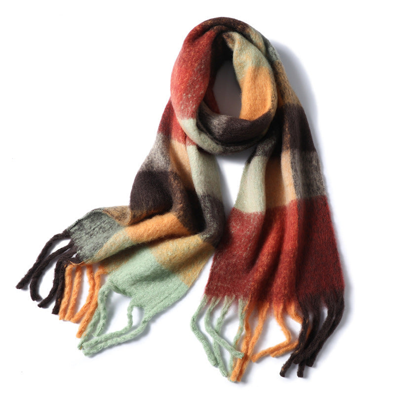 New Luxury Winter Soft Head Wraps Plaid Scarf Shawls Cashmere Warm Cashmere Scarves Rainbow For Women