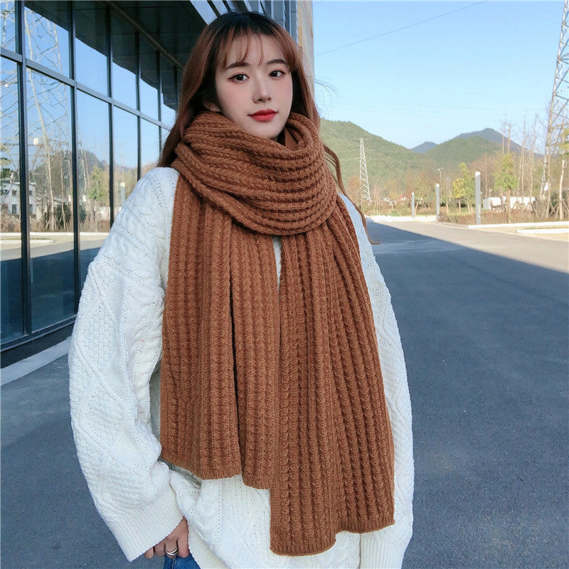 Winter Simple Soft Colorful Knitted Wool Scarf Solid Warm Scarves Lightweight Casual Couple Muffler Striped Elegant Hijab Cashmere Scarf Neck Scarf Christmas Gift For Women
