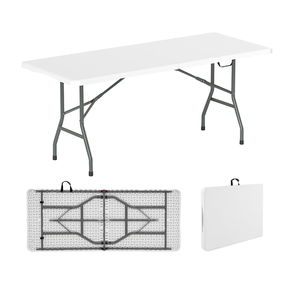 6 ft Portable Folding Table 350 LBS Fold-in-Half Table with HDPE Tabletop-White