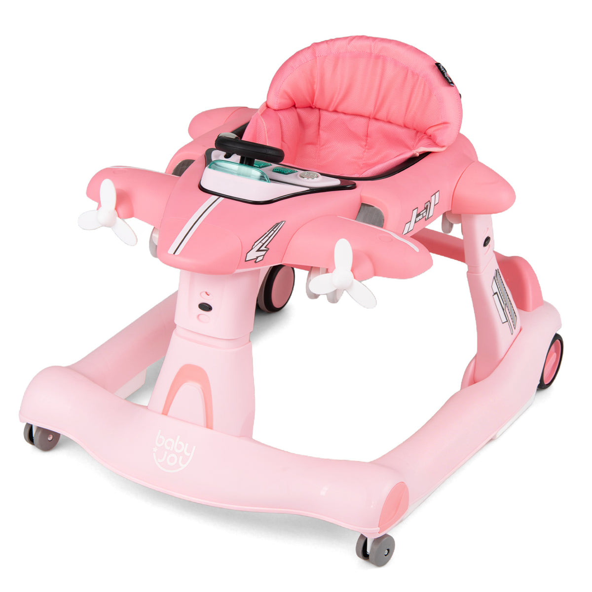 6-in-1 Baby Walker with Wheels and Detachable Play Platform for Kids Aged 6-18 Months Old-Pink
