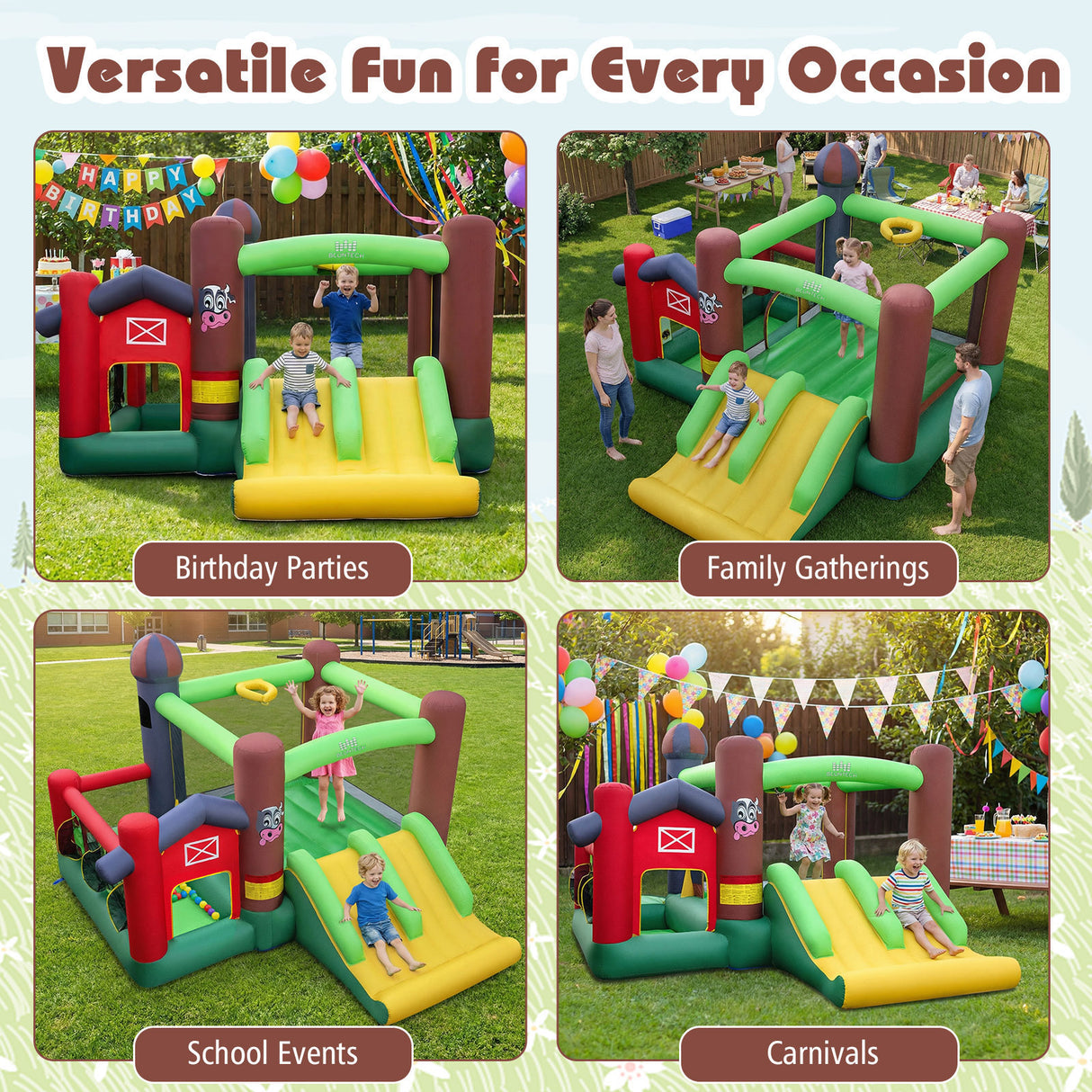 6-in-1 Inflatable Bounce House with Double Slides without Blower