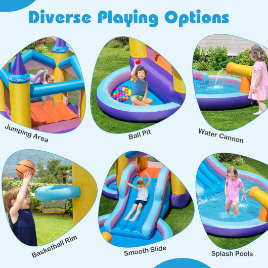6-in-1 Inflatable Kids Water Park with 735W Blower