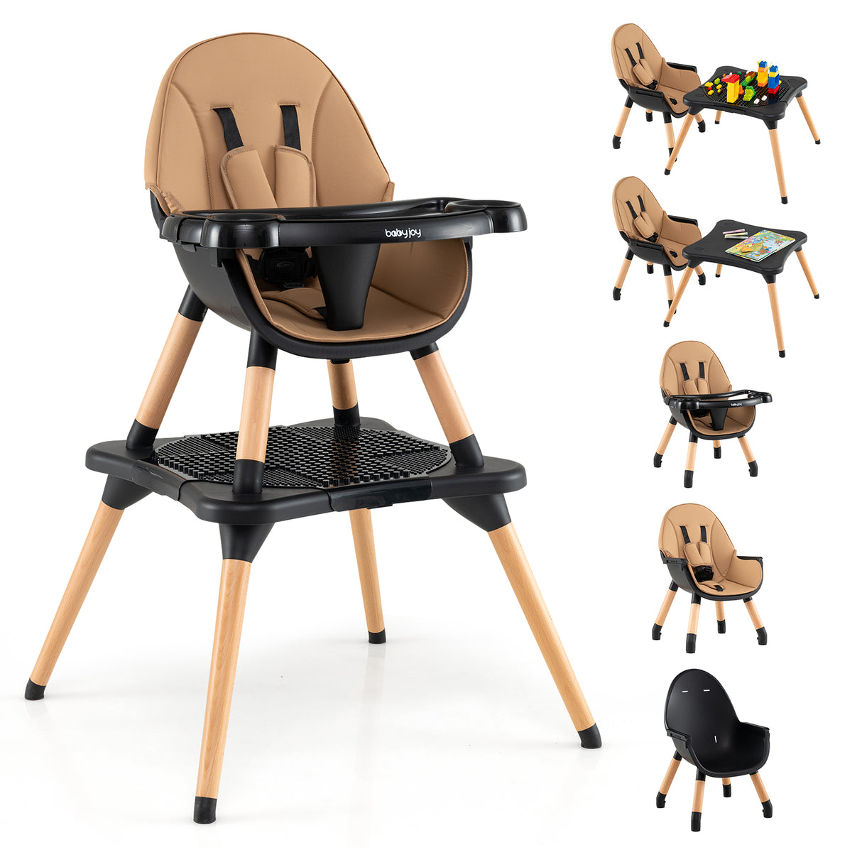 5-in-1 Baby Wooden Convertible High Chair -Gray