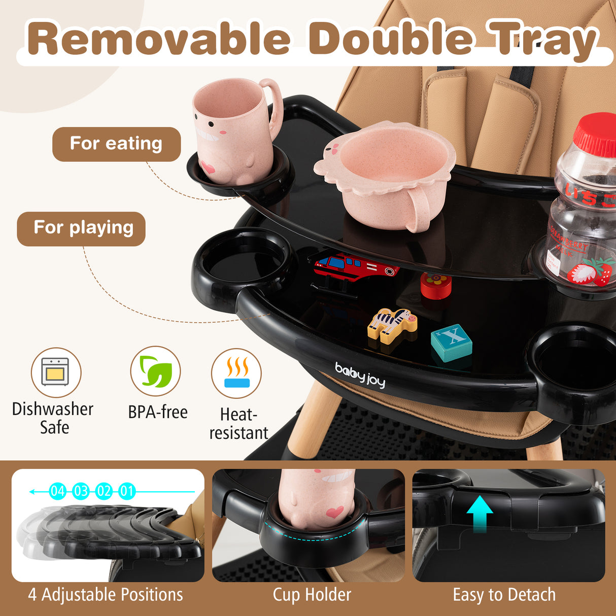 6 in 1 High Chair for Babies and Toddlers Ages 6-36 Months-Coffee