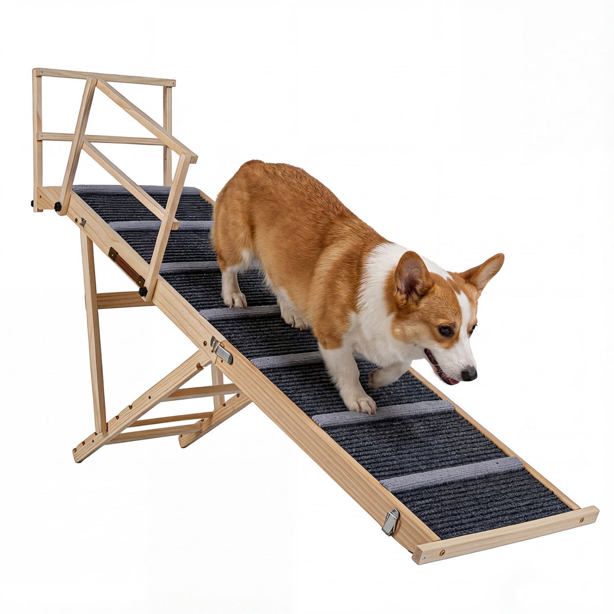 6-level Height Adjustable Foldable Dog Ramp for High Bed Couch-Dark Gray