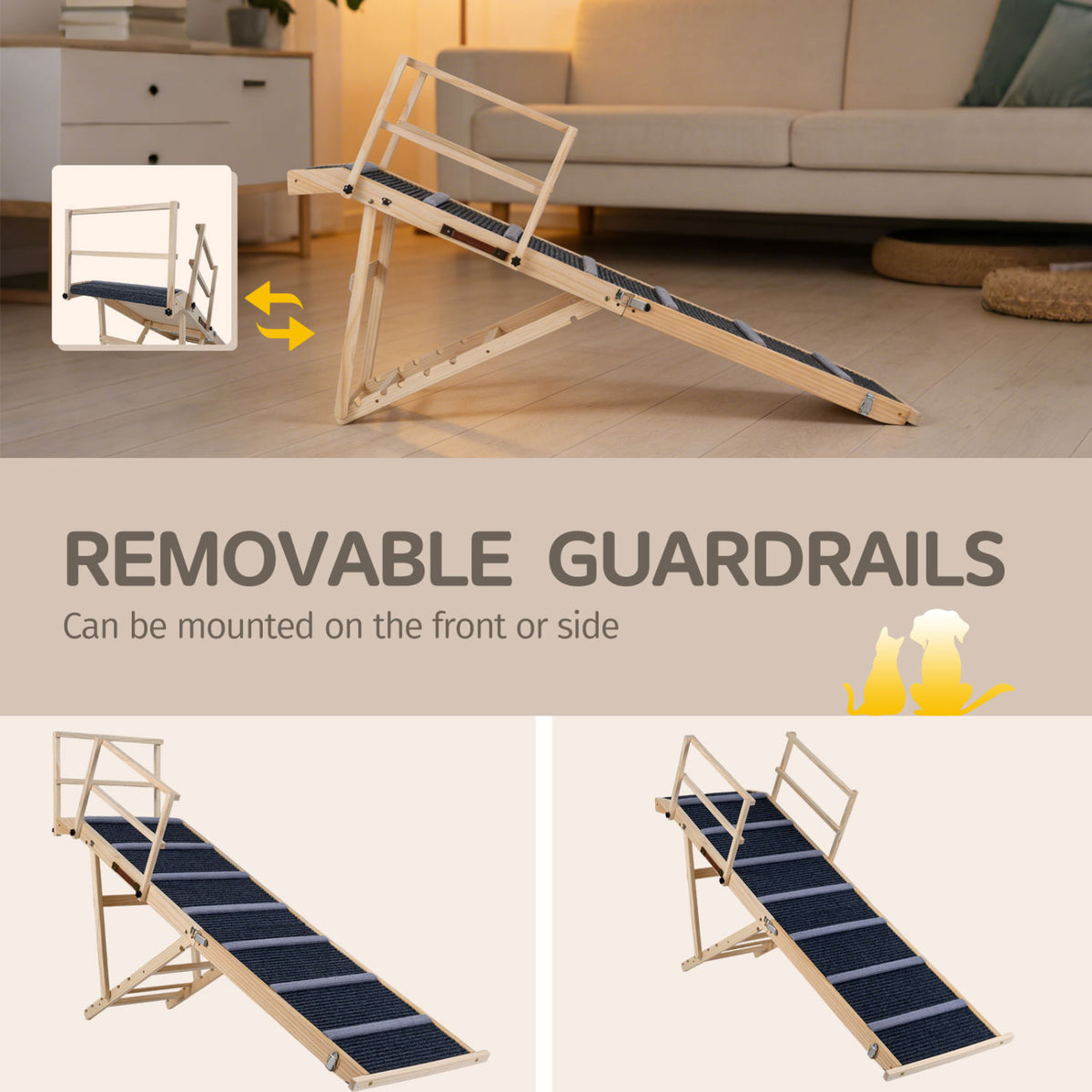 6-level Height Adjustable Foldable Dog Ramp for High Bed Couch-Dark Gray