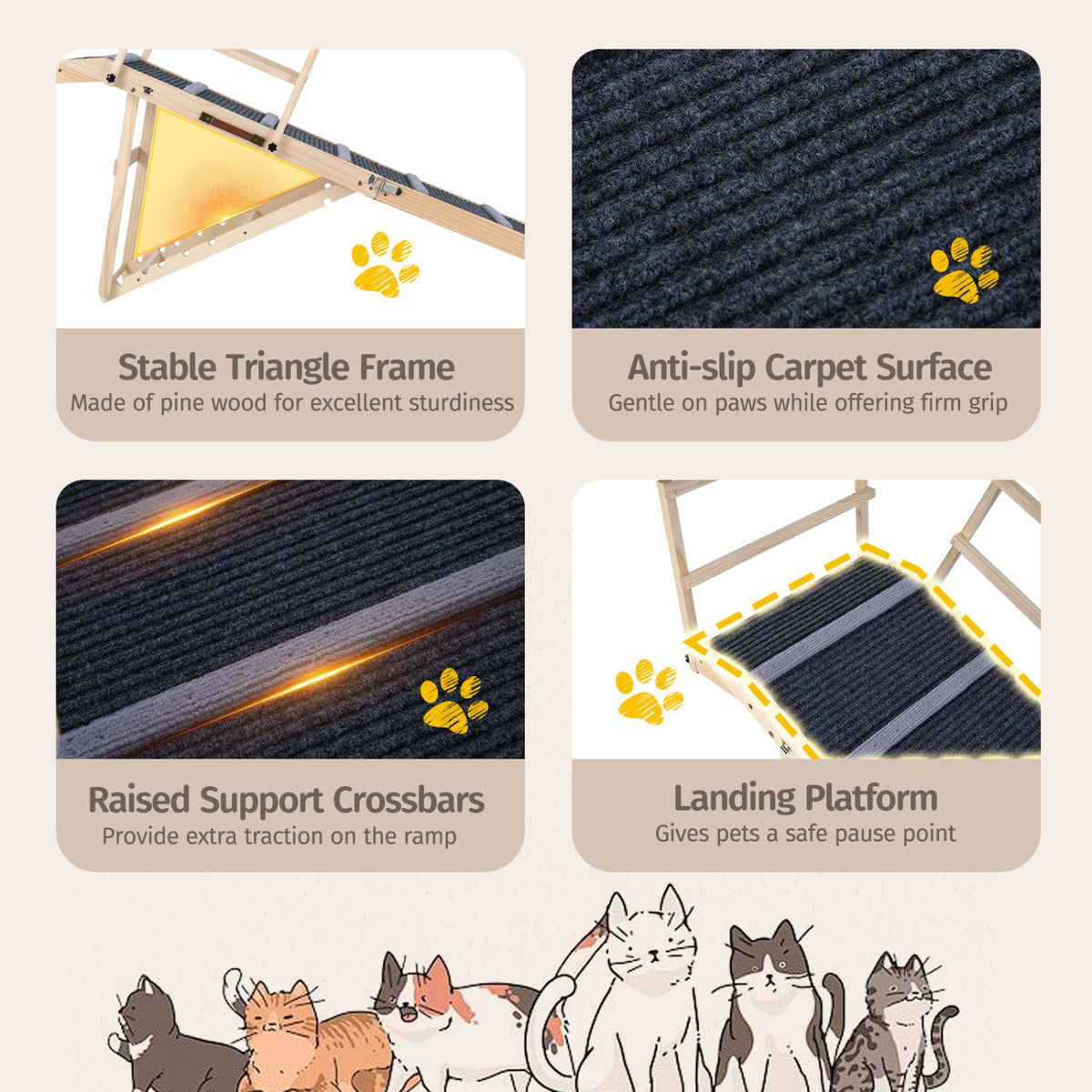 6-level Height Adjustable Foldable Dog Ramp for High Bed Couch-Dark Gray