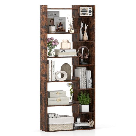 6-Tier Bookshelf Wooden Bookcase with 2 Anti-Tipping Kits Open Display Shelf-Rustic Brown