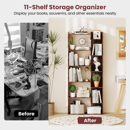 6-Tier Bookshelf Wooden Bookcase with 2 Anti-Tipping Kits Open Display Shelf-Rustic Brown