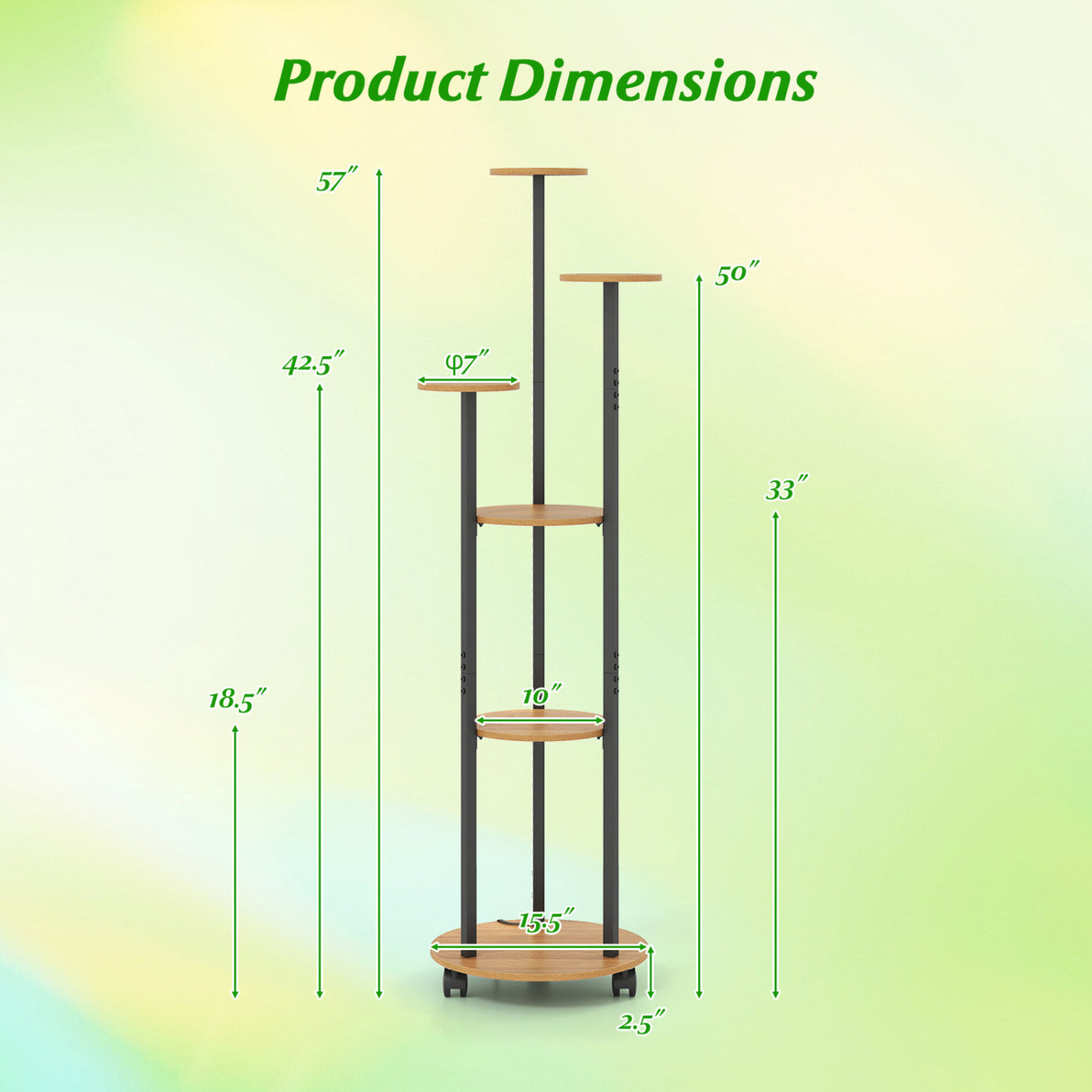 6-tier Plant Stand with RGB Light and Wheels 57inch Tall Indoor Display Shelf Flowerpot Holder-Natural