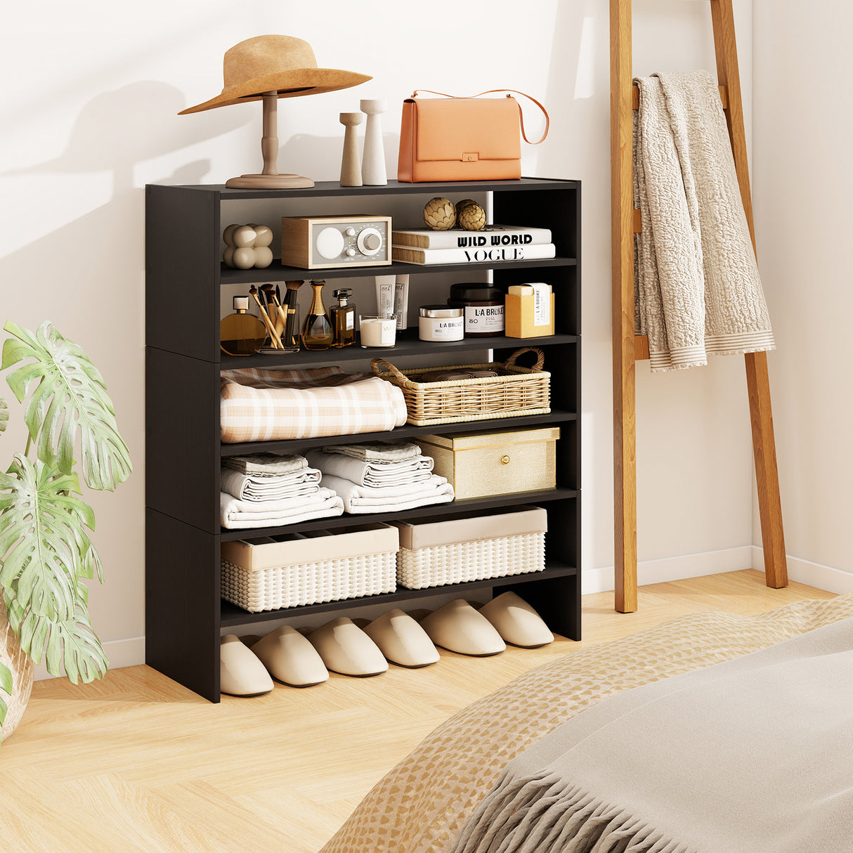 6-tier Shoe Rack with Anti-tipping Device for Entryway-Black