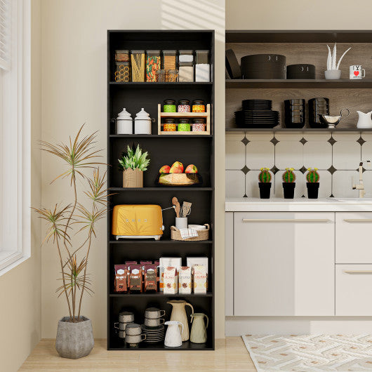6-Tier Bookcase with 6 Open Shelves and Anti-Toppling Kits-Black