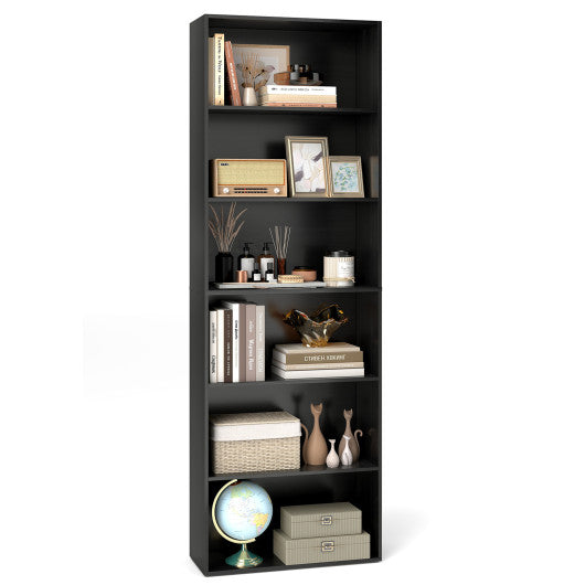 6-Tier Bookcase with 6 Open Shelves and Anti-Toppling Kits-Black