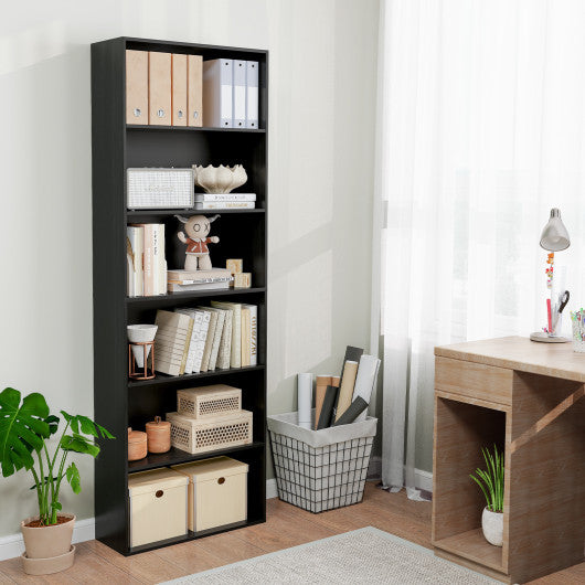 6-Tier Bookcase with 6 Open Shelves and Anti-Toppling Kits-Black