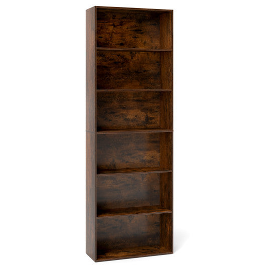 6-Tier Bookcase with 6 Open Shelves and Anti-Toppling Kits-Rustic Brown