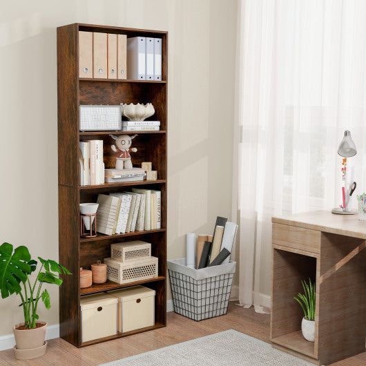 6-Tier Bookcase with 6 Open Shelves and Anti-Toppling Kits-Rustic Brown