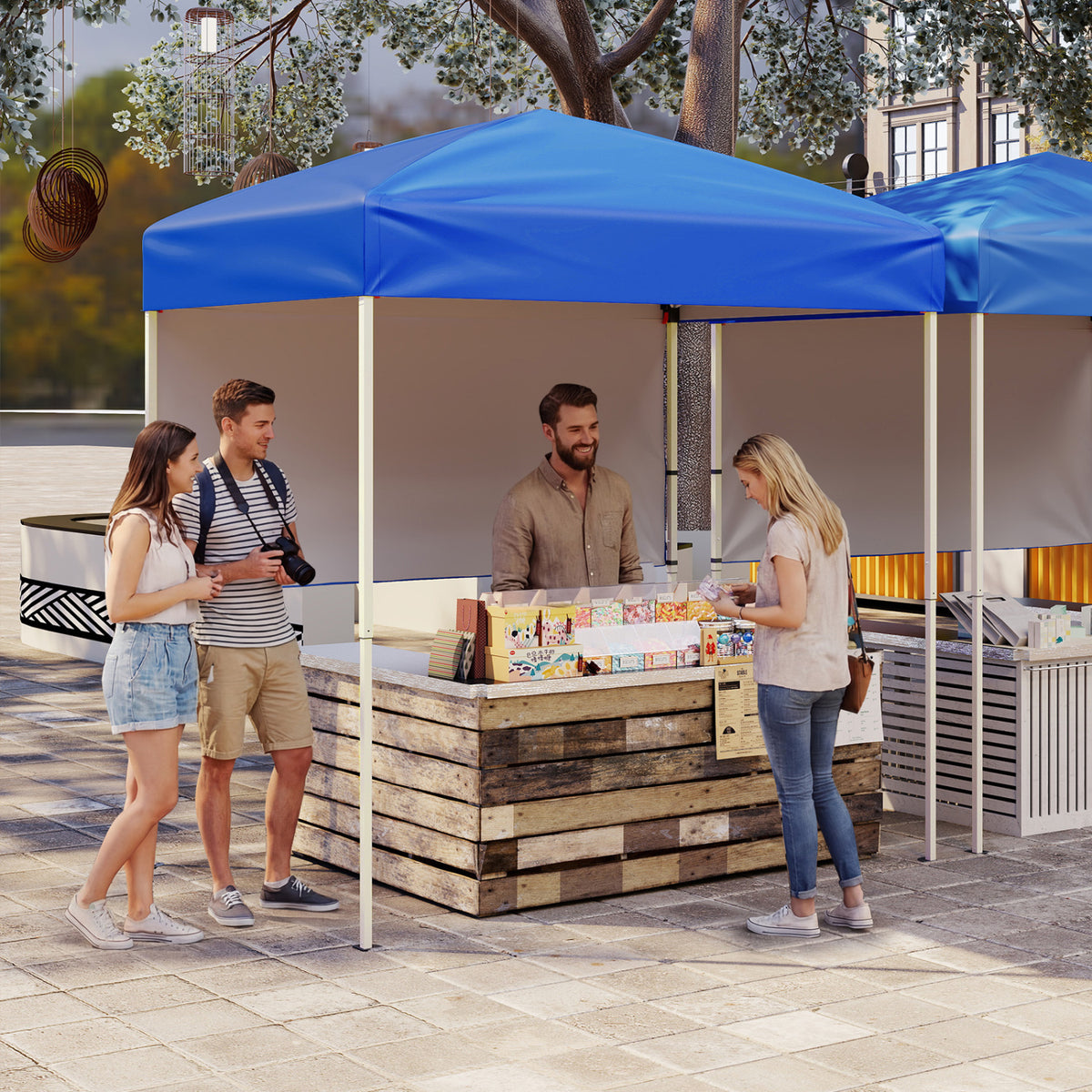 6 x 4 FT Pop-Up Canopy Tent with 1 Half Sidewall Easy Setup Folding Outdoor Sun Shelter-Blue