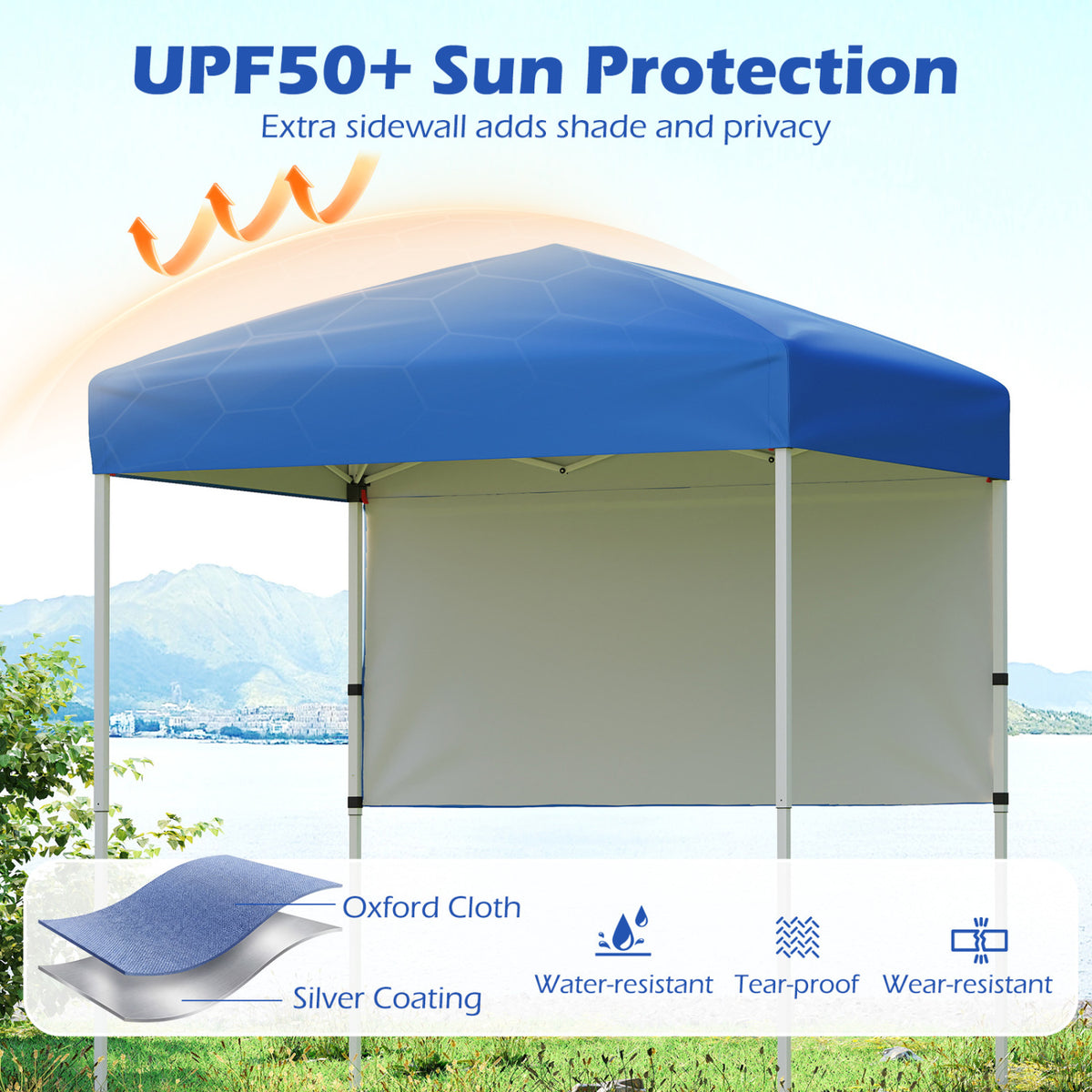 6 x 4 FT Pop-Up Canopy Tent with 1 Half Sidewall Easy Setup Folding Outdoor Sun Shelter-Blue