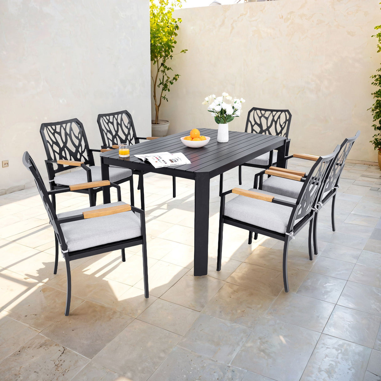 Outdoor Patio Furniture Dining Set With Sunbrella Fabric, Rectangular Table With Umbrella Hole by Couch.com