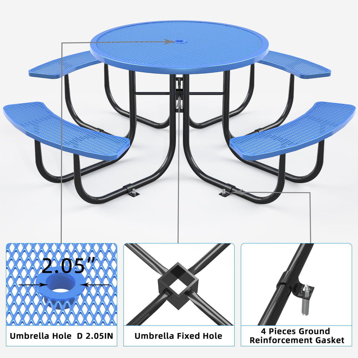 Outdoor Steel Picnic Round Table With Umbrella Pole - Blue by Couch.com