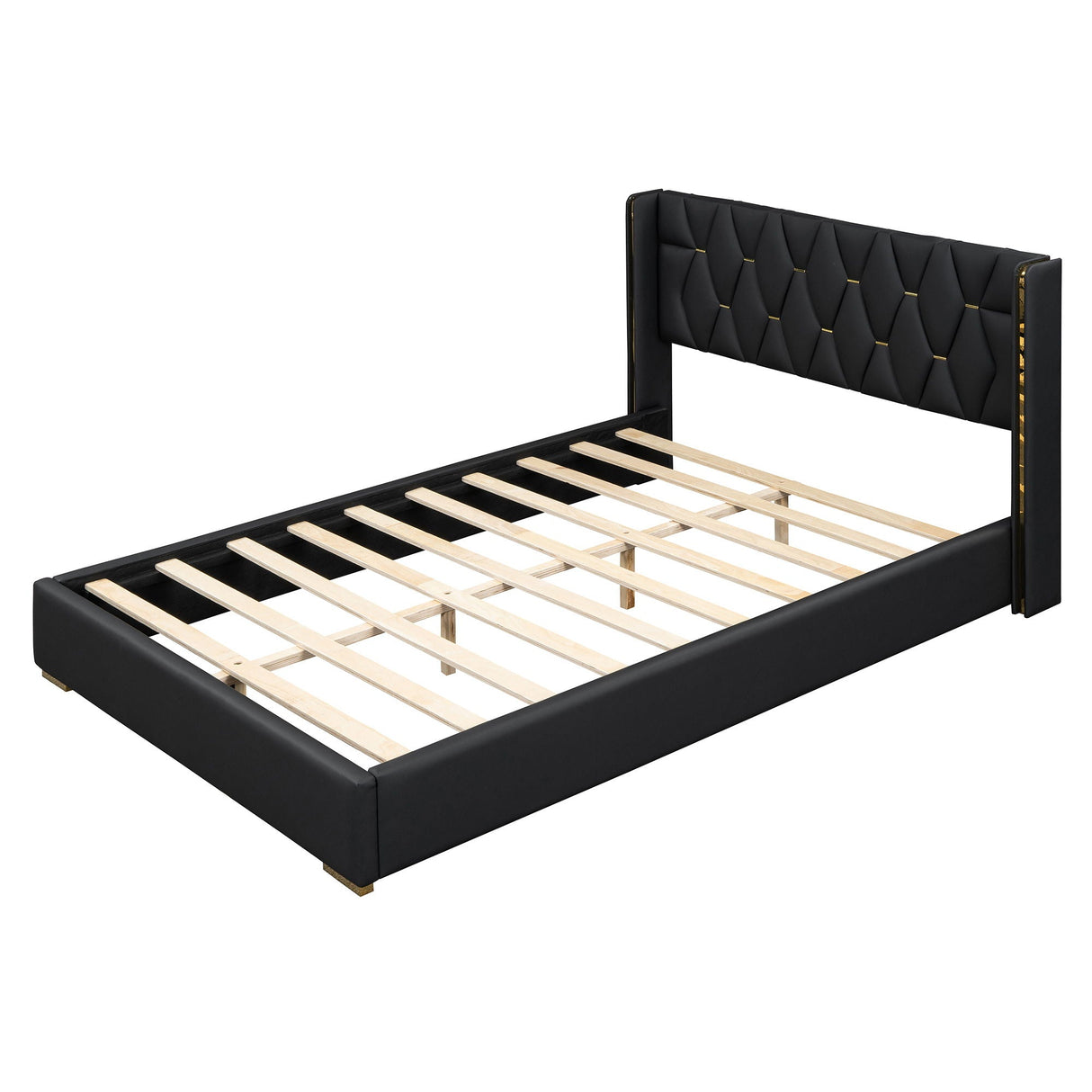 Upholstered Platform Bed With Strips - Black by Couch.com