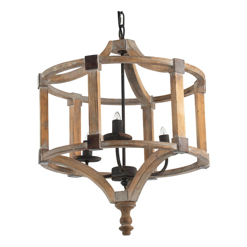 3 Light Wood Drum Chandelier, Hanging Light Fixture With Adjustable Chain For Kitchen, Bulb Not Included - Brown by Couch.com