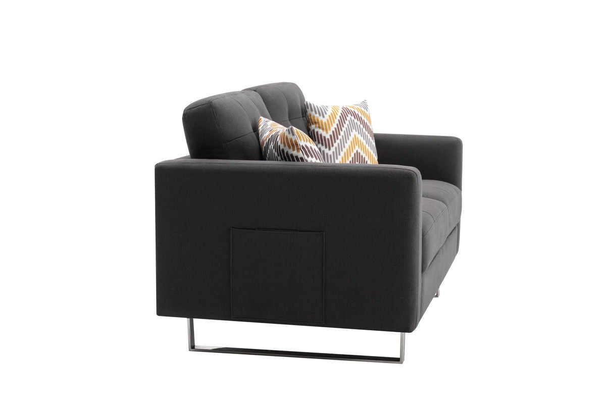 Victoria - Linen Fabric Loveseat With Metal Legs, Side Pockets, And Pillows by Couch.com