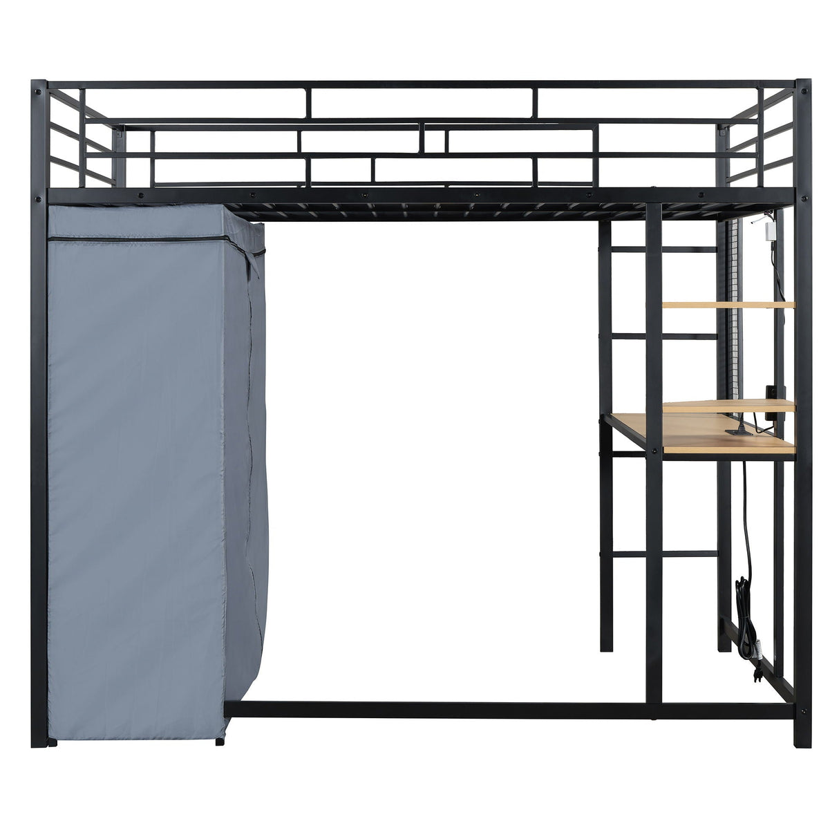 Loft Bed With Desk, Shelves, Power Outlet, LED Light And Wardrobe by Couch.com