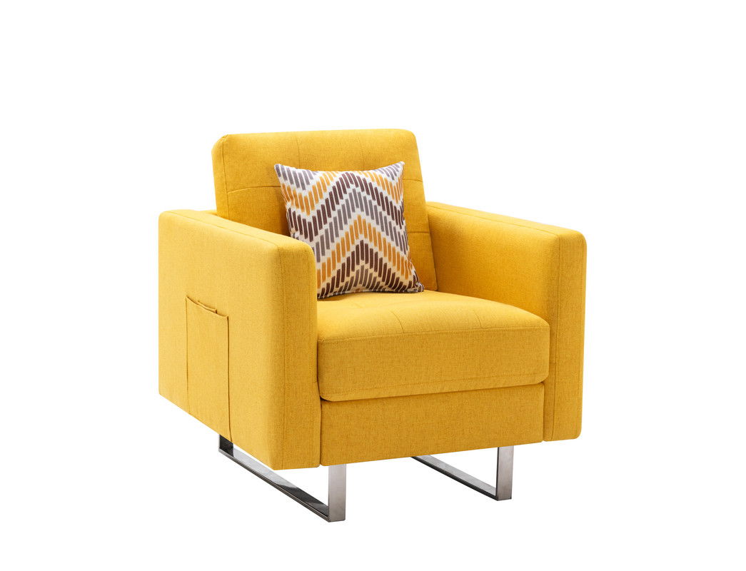 Victoria - Linen Fabric Armchair With Metal Legs, Side Pockets, And Pillow by Couch.com