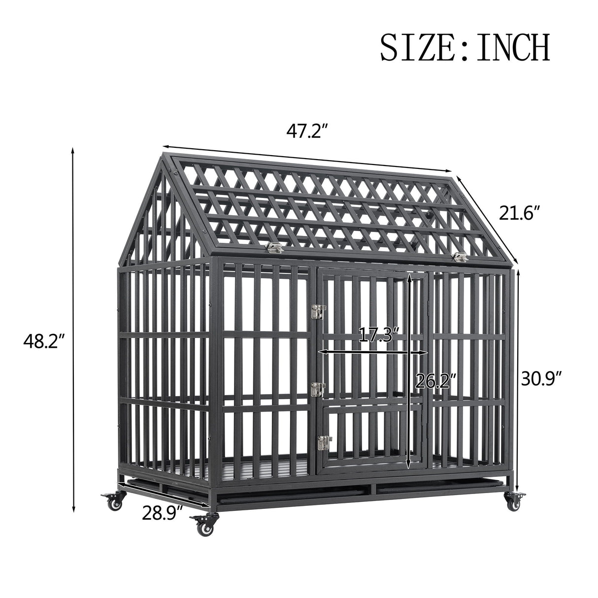 Heavy Duty Dog Cage Pet Crate With Roof & Window On Roof - Black by Couch.com
