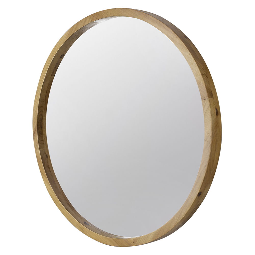 Wood Round Mirror, Farmhouse Decor Style Circle Wall Mirror For Living Room Bathroom Entryway - Brown by Couch.com
