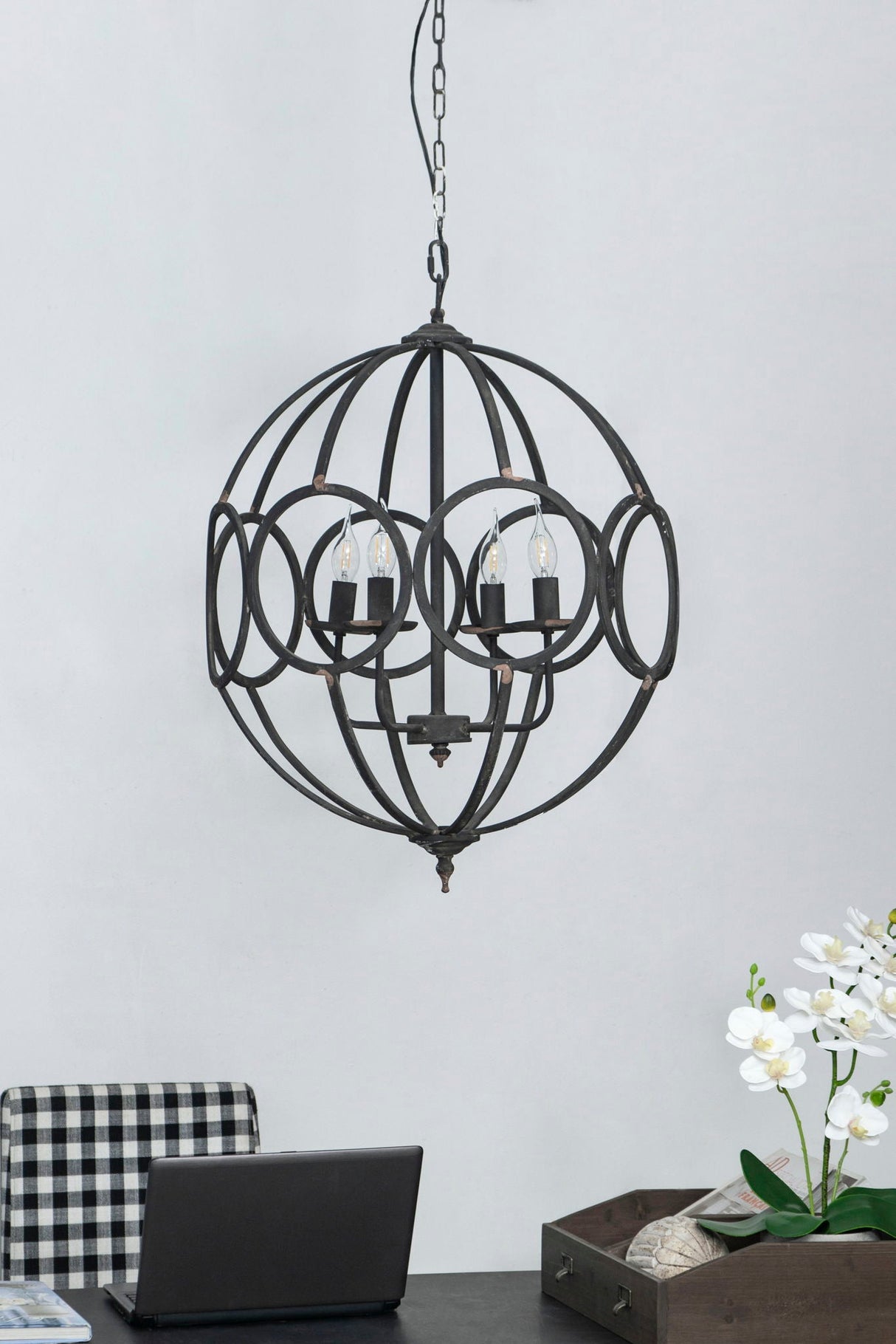 4 Light Metal Chandelier, Hanging Light Fixture With Adjustable Chain For Kitchen, Bulb Not Included - Black by Couch.com