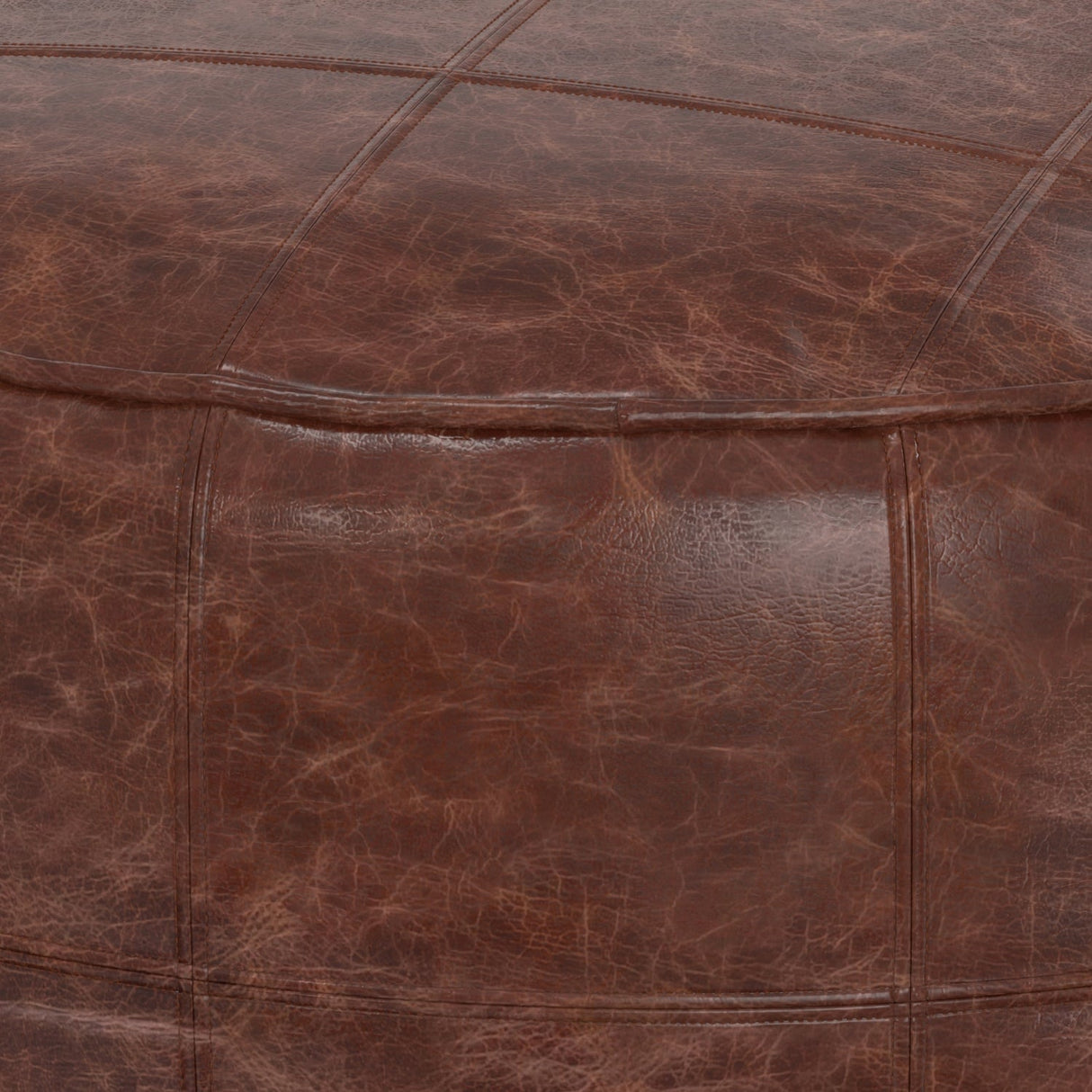 Connor 34" Round Coffee Table Pouf - Distressed Brown