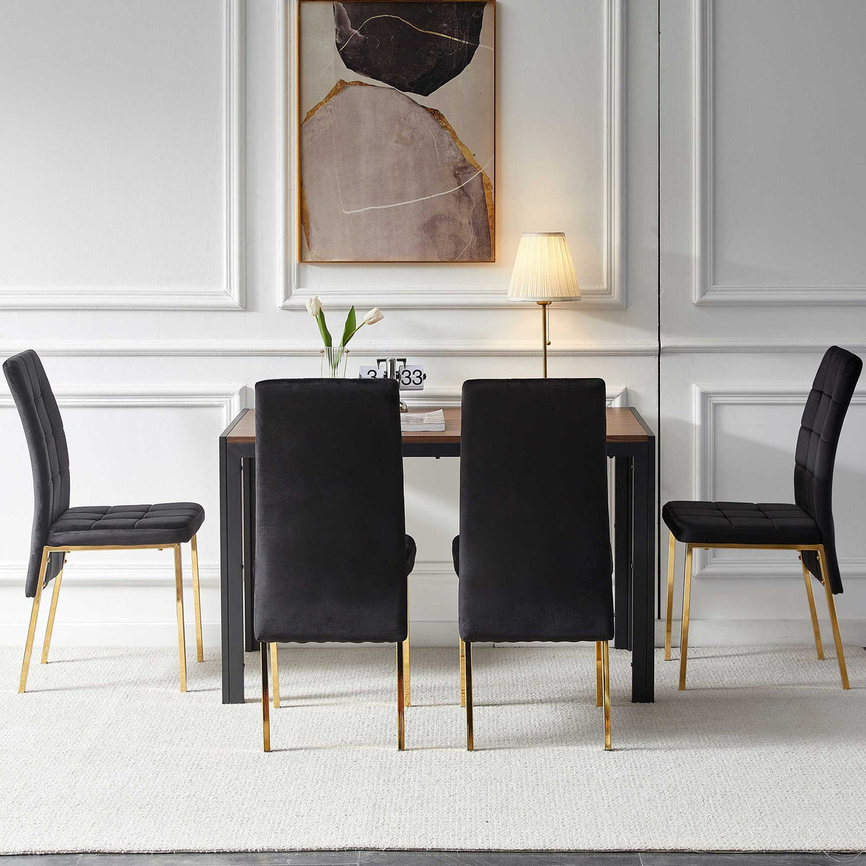 5 Pieces Dining Set Including Velvet High Back Golden Color Legs Nordic Dining Chair & Creative Design Dining Table by Couch.com