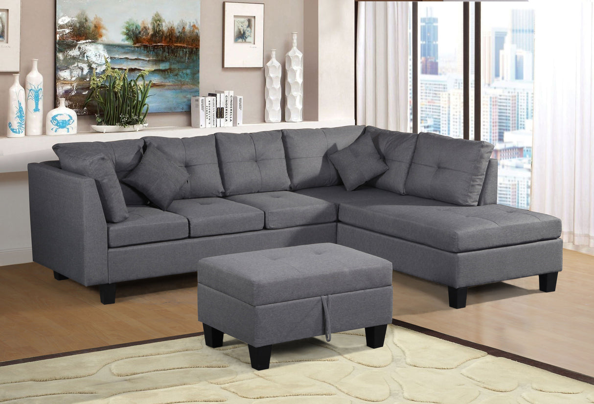 Sectional Sofa Set For Living Room With Right Hand Chaise Lounge And Storage Ottoman - Gray by Couch.com
