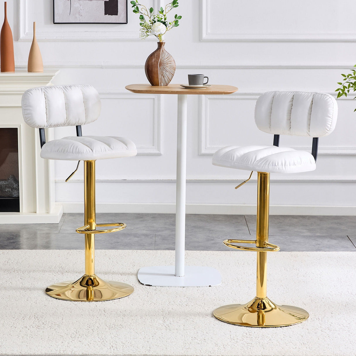 Adjustable Height Bar Stools & Footrest For Kitchen Island (Set of 2)