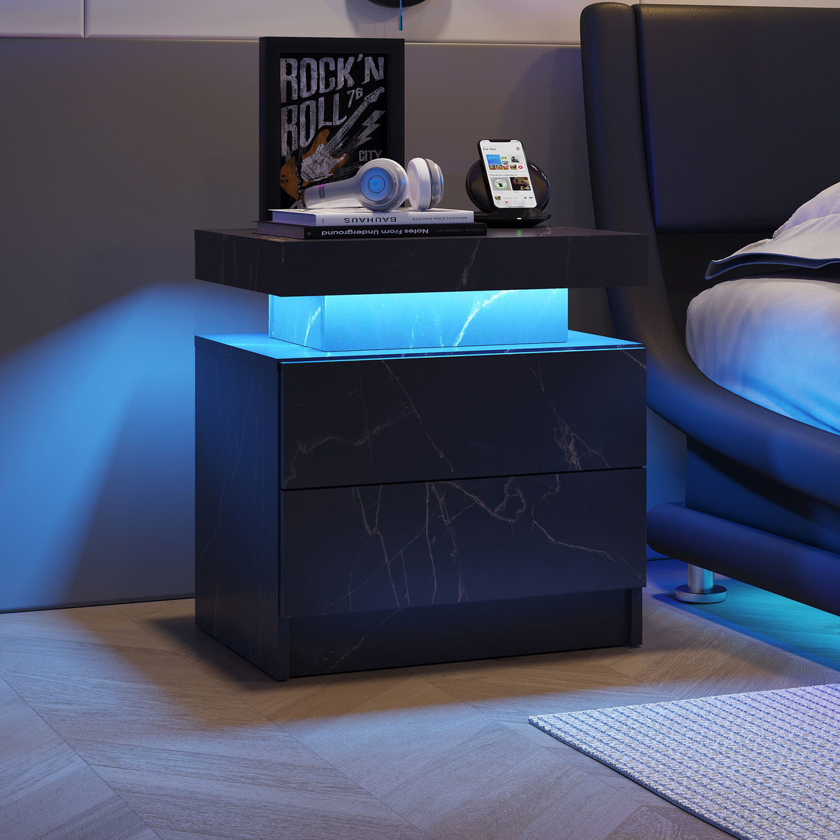 Nightstand LED, Bedside Table Cabinet With 2 Drawers For Bedroom by Couch.com